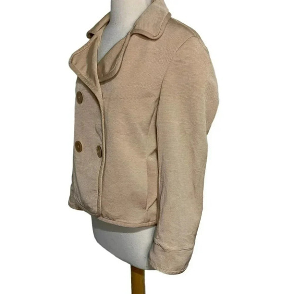 TALBOTS 14P blazer jacket tan textured double breasted cotton/silk blend Classy - Picture 2 of 7